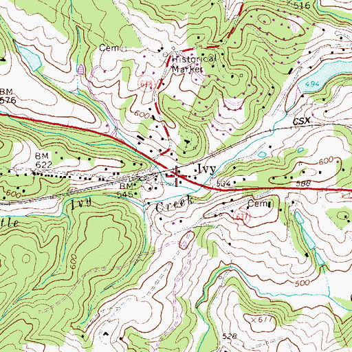 Topographic Map of Ivy Post Office, VA