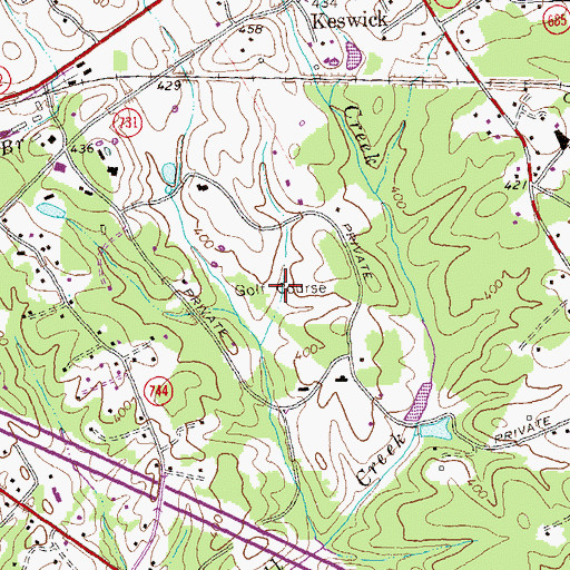 Topographic Map of Keswick Country Club, VA