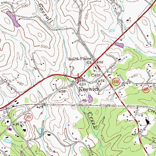 Topographic Map of Keswick Post Office, VA