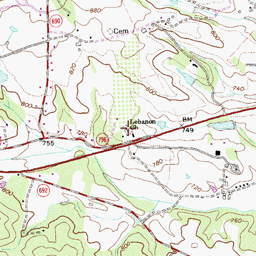 Topographic Map of Lebanon Cemetery, VA