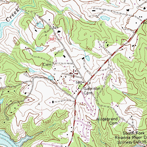 Topographic Map of Little Clover Hill, VA