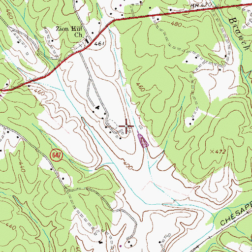 Topographic Map of Merrie Mill, VA