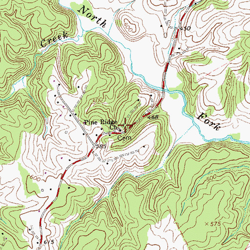 Topographic Map of Pine Ridge Cemetery, VA