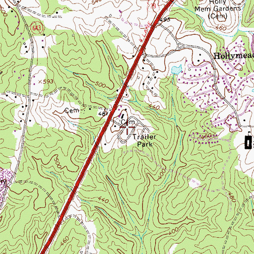Topographic Map of Ridgewood Mobile Home Park, VA