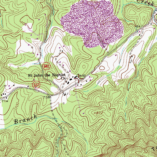 Topographic Map of Saint John the Baptist Cemetery, VA