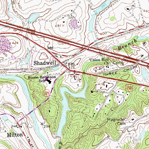 Topographic Map of Shadwell Estates, VA