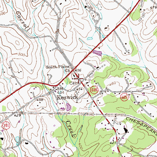 Topographic Map of South Plains Cemetery, VA