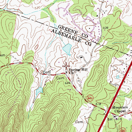 Topographic Map of Spring Hill Cemetery, VA