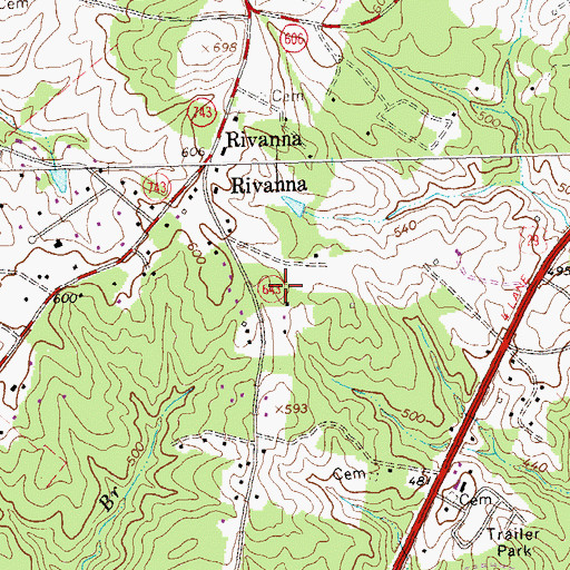 Topographic Map of Templeton Acres, VA