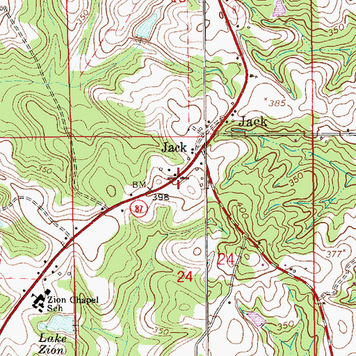 Topographic Map of Jack Post Office, AL