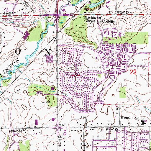 Topographic Map of Rochester Hills, MI