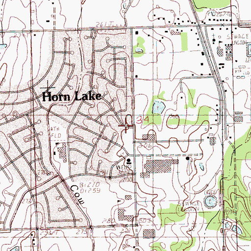 Topographic Map of Horn Lake, MS