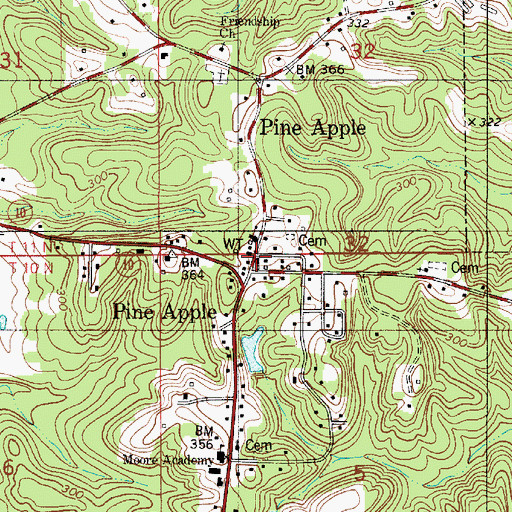 Topographic Map of Pine Apple Post Office, AL