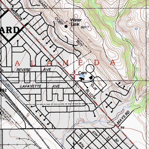 Topographic Map of Chapel of the Chimes Cemetery, CA