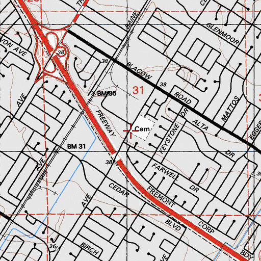 Topographic Map of Holy Ghost Cemetery, CA