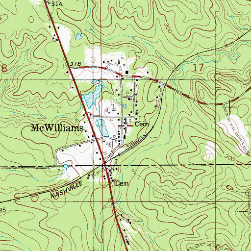 Topographic Map of McWilliams Post Office, AL