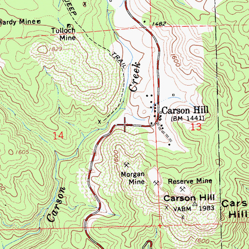 Topographic Map of California Ophir Mine, CA
