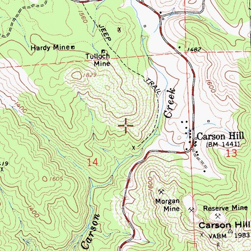 Topographic Map of Meeker Mine, CA