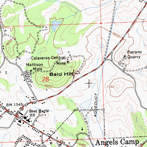 Topographic Map of Aetna Shaft Mine, CA