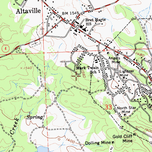 Topographic Map of Angels Deep Mine, CA