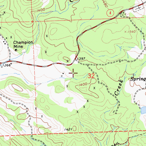 Topographic Map of Evening Star Mine, CA