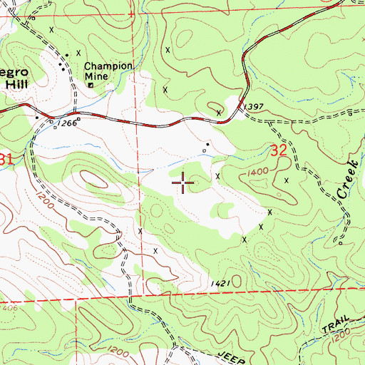 Topographic Map of Riesler Ranch Mine, CA