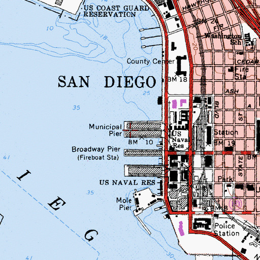 Topographic Map of B Street Pier, CA