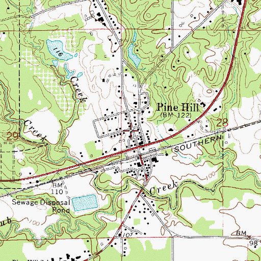 Topographic Map of Pine Hill Post Office, AL