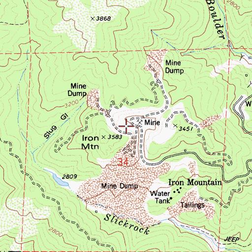 Topographic Map of Iron Mountain Mine, CA