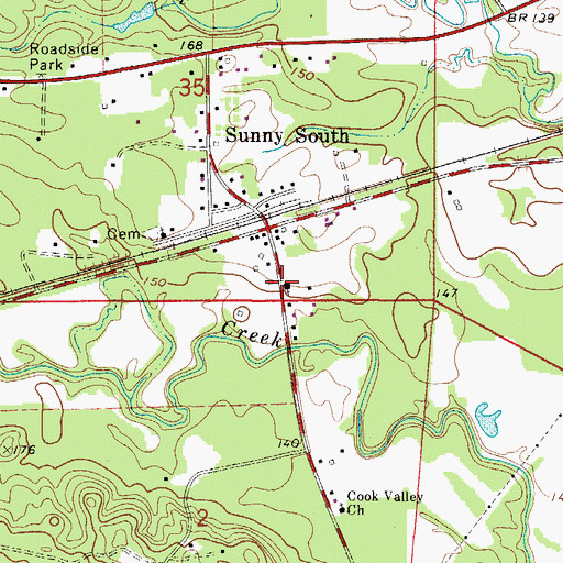 Topographic Map of Sunny South Post Office, AL