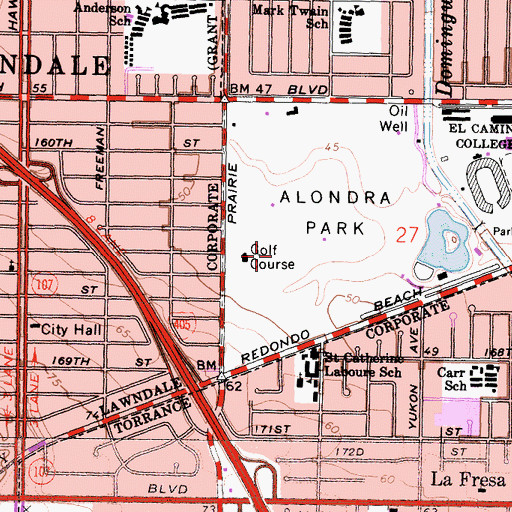 Topographic Map of Alondra Golf Course, CA