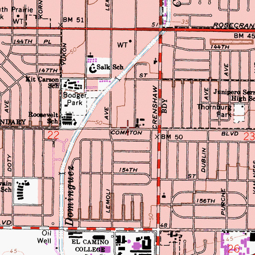 Topographic Map of Alondra Park United Methodist Church, CA