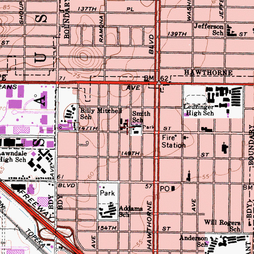 Topographic Map of Lawndale Branch County of Los Angeles Public Library, CA