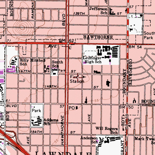 Topographic Map of Lawndale Church of Christ, CA