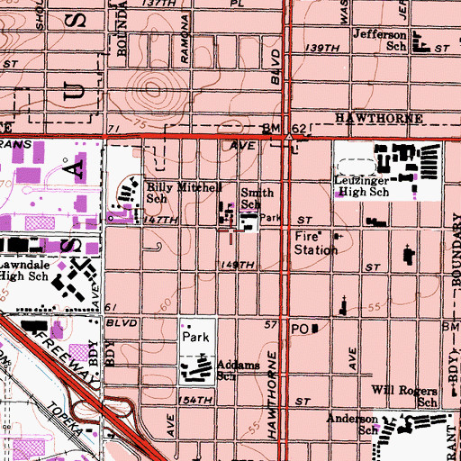 Topographic Map of Lawndale City Hall, CA