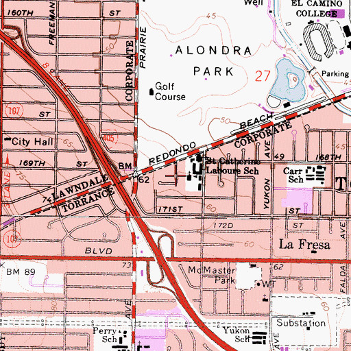 Topographic Map of Saint Catherine Laboure Catholic Church, CA