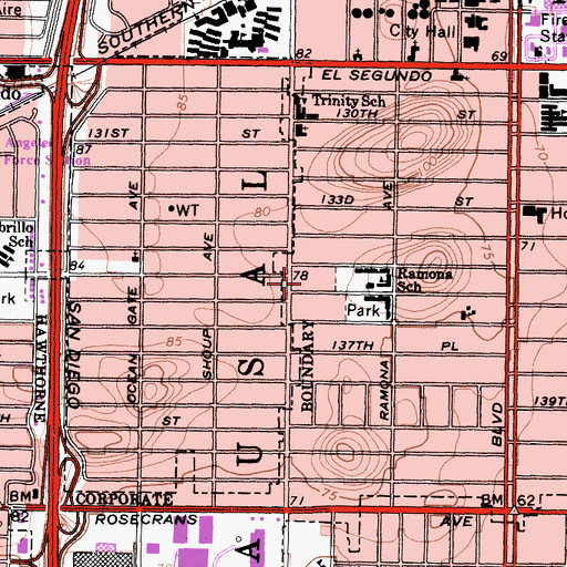 Topographic Map of Trinity Lutheran Church, CA