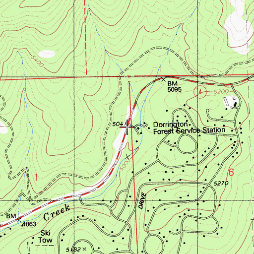 Topographic Map of Dorrington Forest Service Station, CA