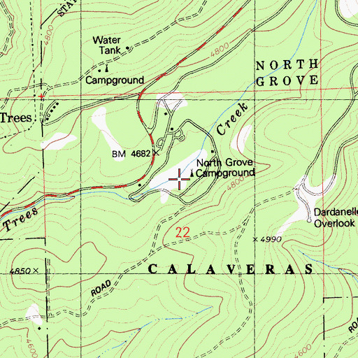Topographic Map of North Grove Campground, CA
