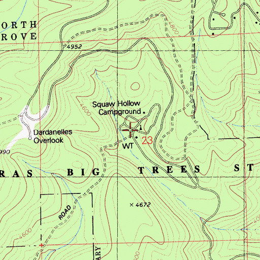 Topographic Map of Squaw Hollow Campground, CA