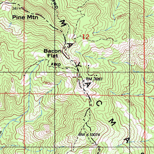 Topographic Map of Bacon Consolidated Mine, CA