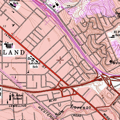 Topographic Map of Ashland Park, CA