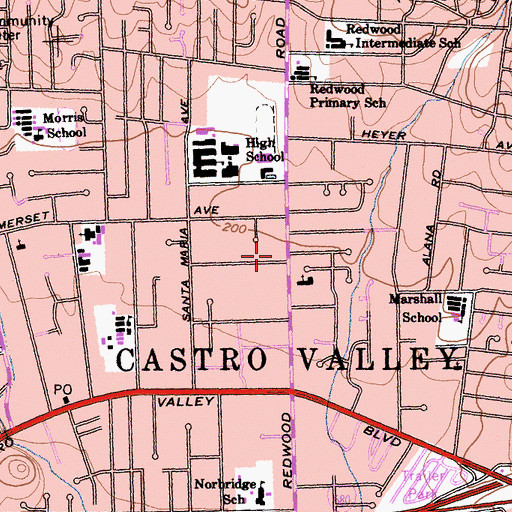 Topographic Map of Castro Valley Branch Alameda County Library, CA