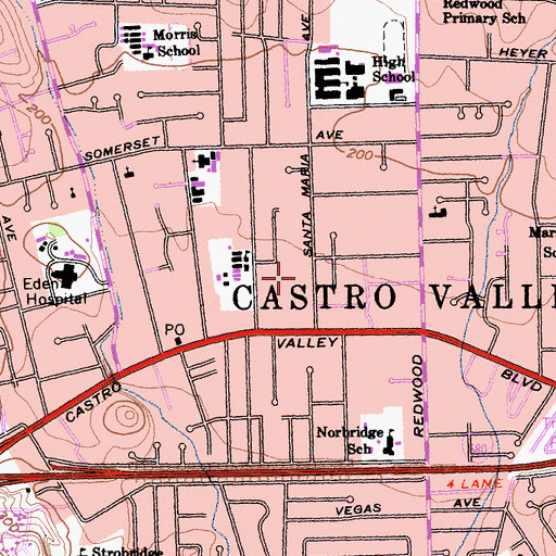 Topographic Map of Castro Valley Post Office, CA