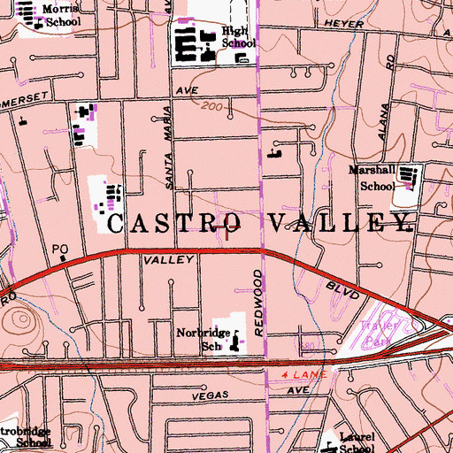 Topographic Map of Castro Village Shopping Center, CA