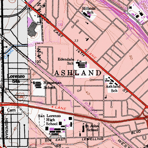 Topographic Map of Edendale Park, CA