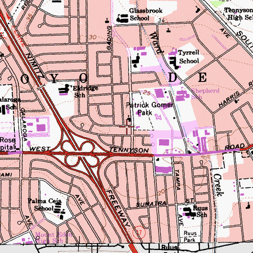 Topographic Map of George Weeks Branch Hayward Public Library, CA