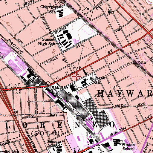 Topographic Map of Hayward Christian School, CA