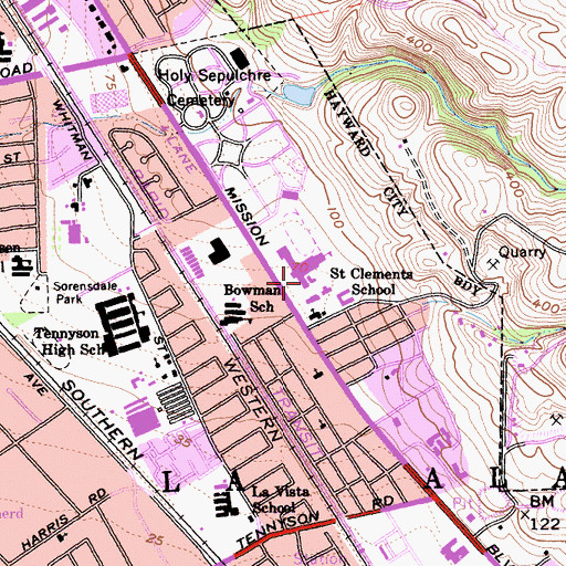 Topographic Map of Moreau Catholic High School, CA