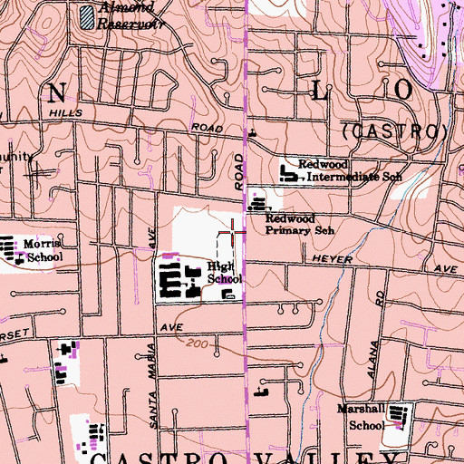 Topographic Map of Redwood Christian Elementary School, CA